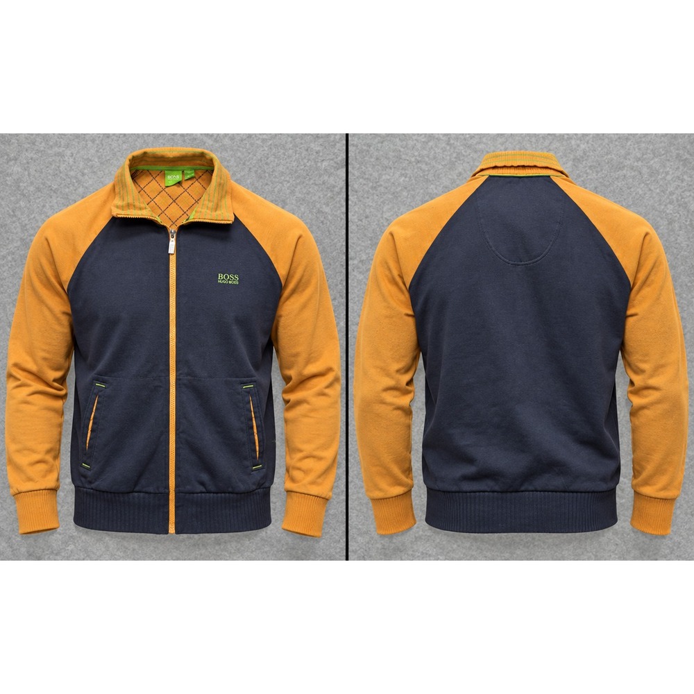 BOSS Hugo Boss Track Jacket Mens M Navy Blue Orange Colorblock Full Zip Retro